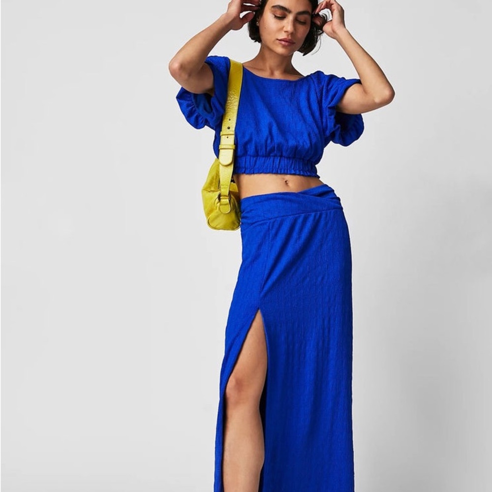 Free People Blue 2 piece Tovah Flutter Sleeve/Maxi Skirt Set